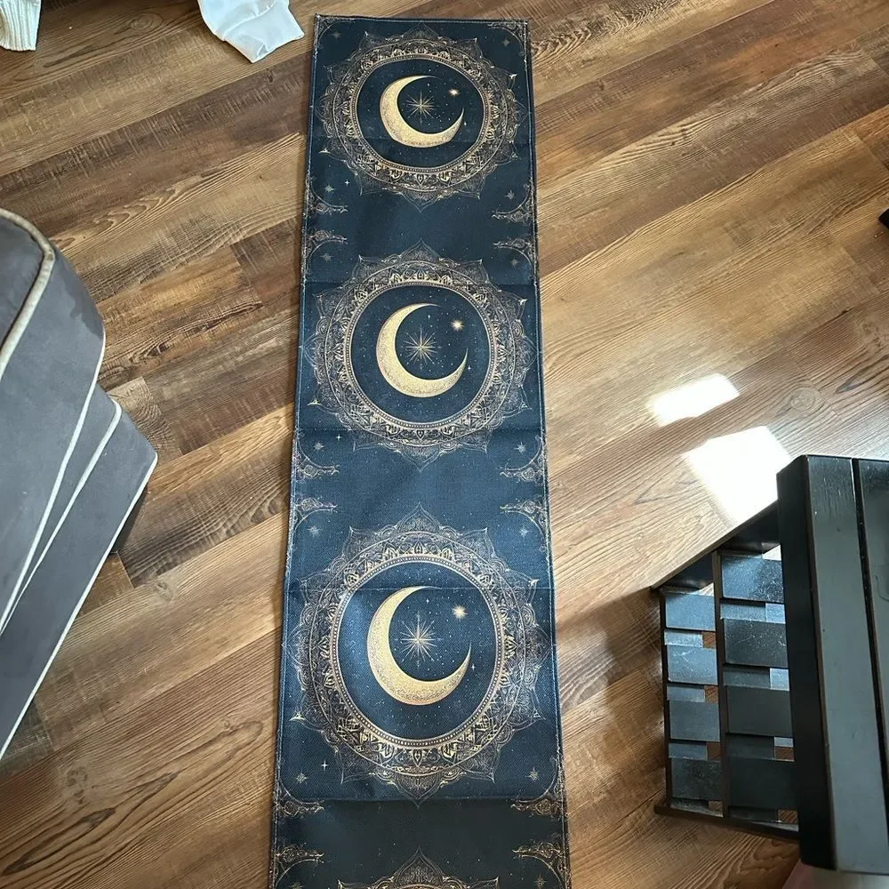 Gold Crescent MoonTapestry - Black and Gold Celestial Decor